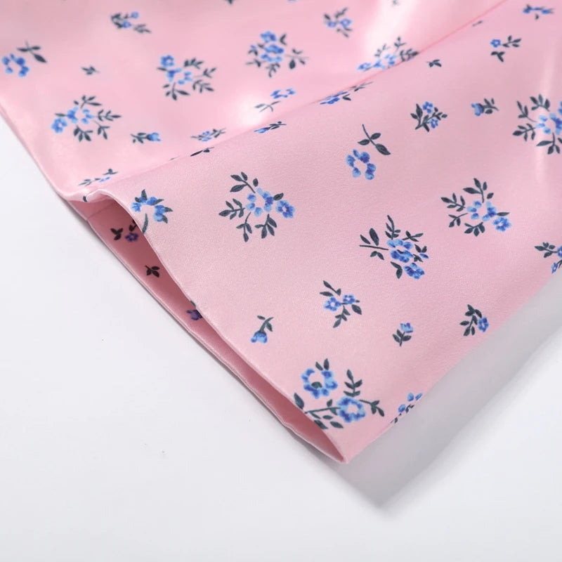 Elegant Printed Puff Sleeve Stand Collar Shirt for Women