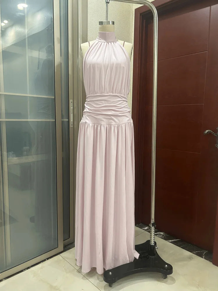 Halter Neck Elegant Long Backless Slit Dress for Women