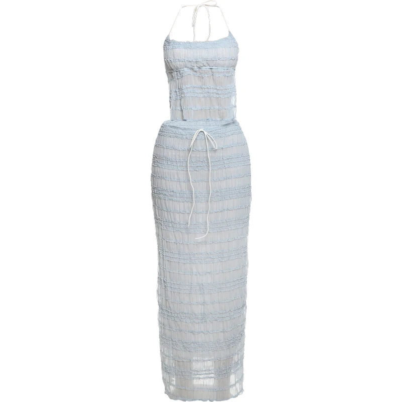 Elegant Backless Halter Two Piece Skirt Set for Women
