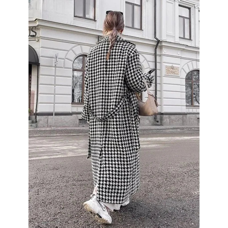 Classic Houndstooth Women's Blazer Luxury Custom Double Breasted Notch Lapel Jacket 1 Piece Elegant Female Clothing Outerwear