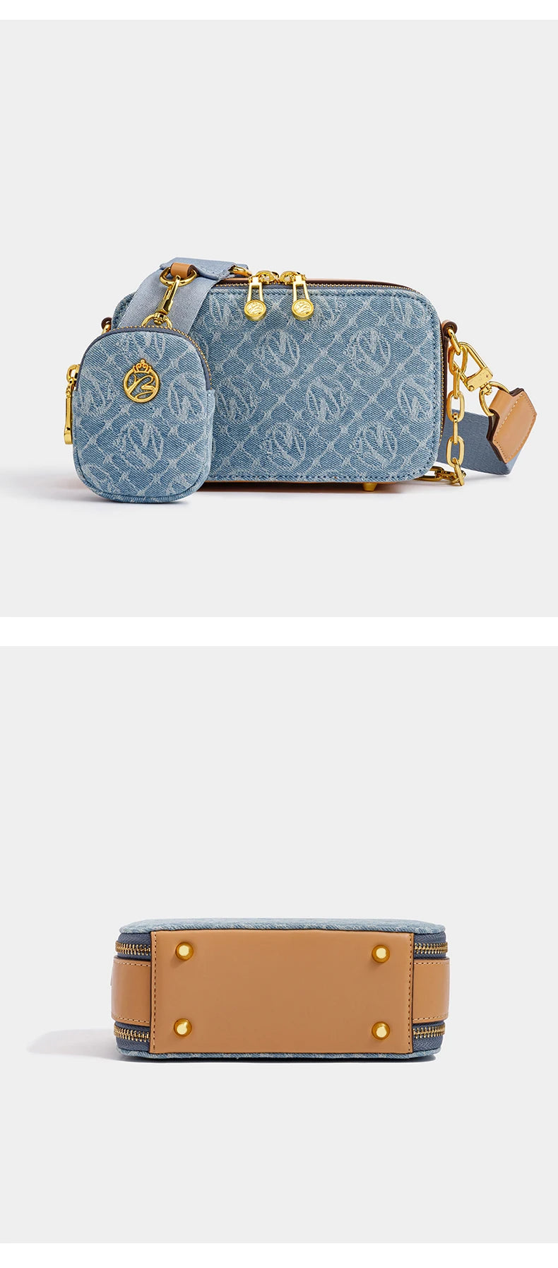 Retro Blue Metal Chain Square Shoulder Bag for Women