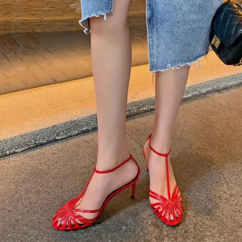 Elegant Narrow Band T-Strap High Heel Sandals for Women