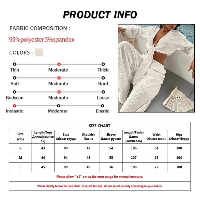 Oymimi Casual Apricot Loose Women's Two Pieces Set Fashion V-Neck Long Sleeve Lace-Up Crop Tops And Simple Trousers Female Sets