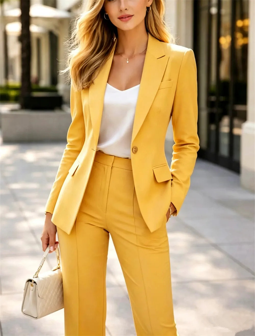Elegant Slim Two Piece Formal Pantsuit Set for Women