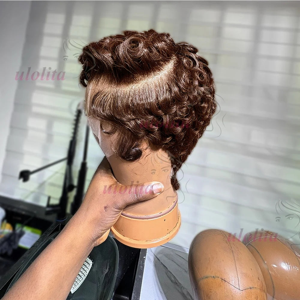 Short Layered Curly Pixie Lace Frontal Wig for Women