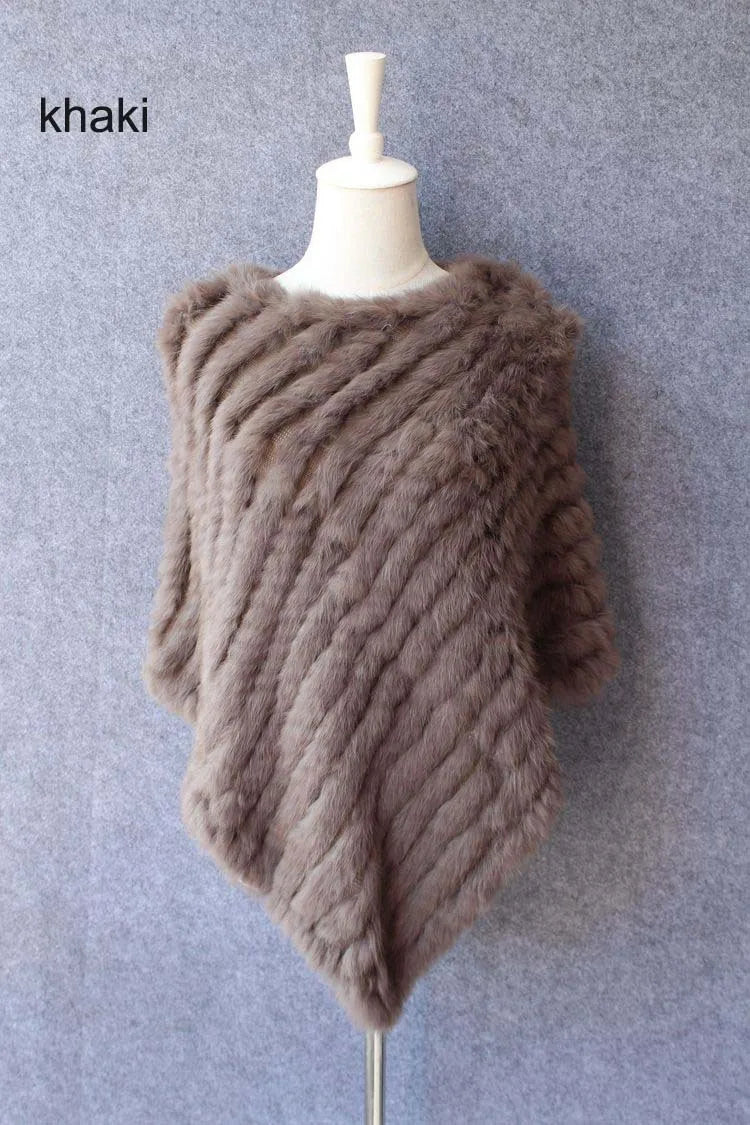 Rabbit Fur Knit Shawl Coat
