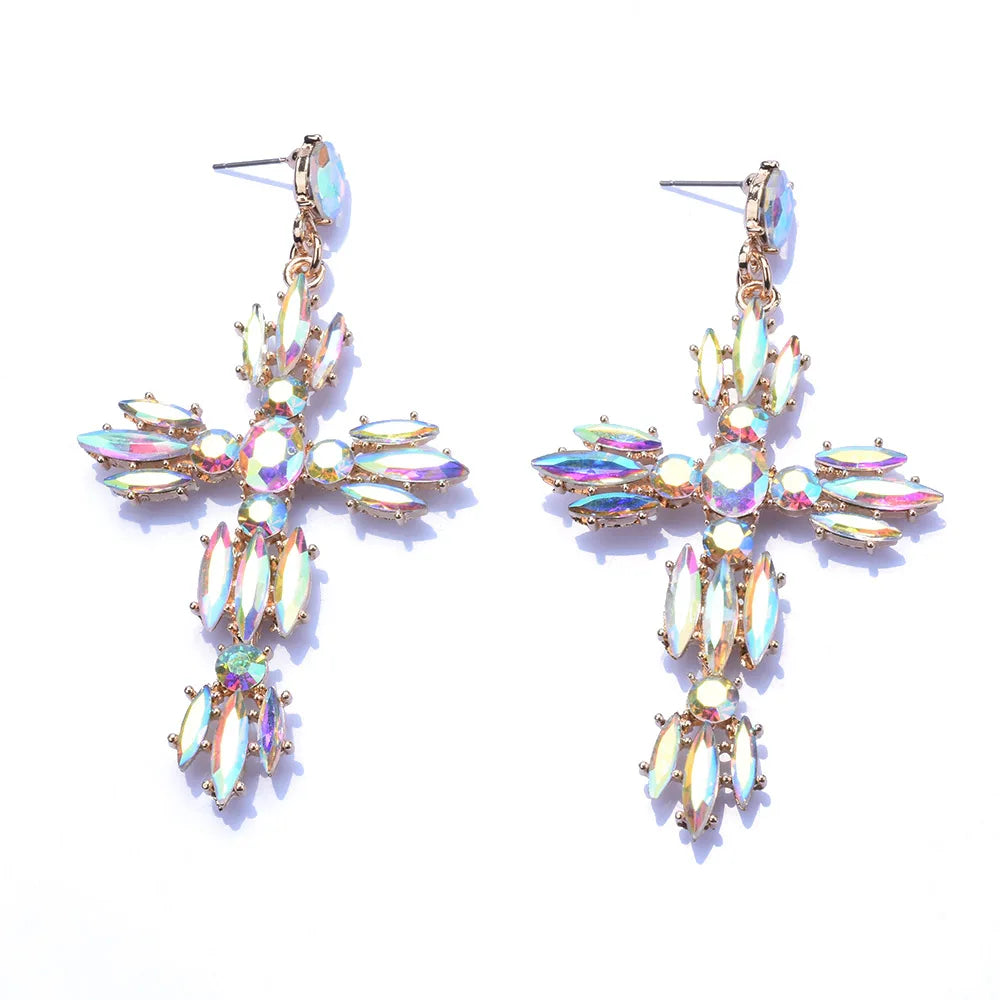 Black Crystal Rhinestone Cross Dangle Earrings for Women