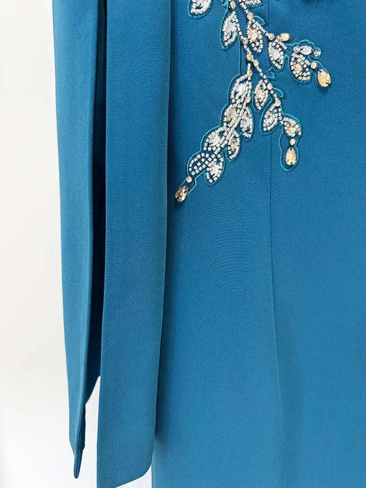 HIGH STREET Newest Fashion 2026 Designer Party Vestido Women's Slit Sleeve Diamonds Beaded Maxi Long Dress