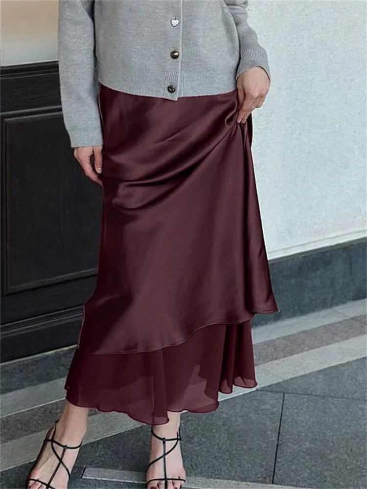 Draped Satin Maxi Skirt