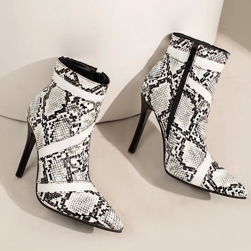 Pointed Toe PU Leather Stiletto Ankle Boots for Women