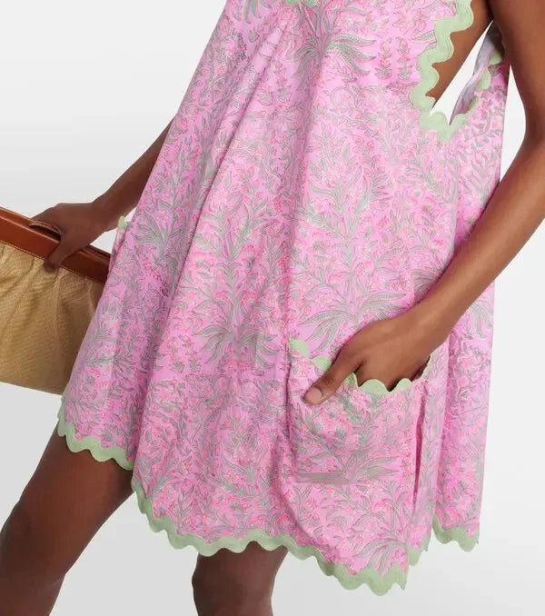 Colorful Floral Print Vest Dress Women Sexy Backless V-neck Sleeveless Beach Vacation Mini Dresses Female Spring Summer Vestidos