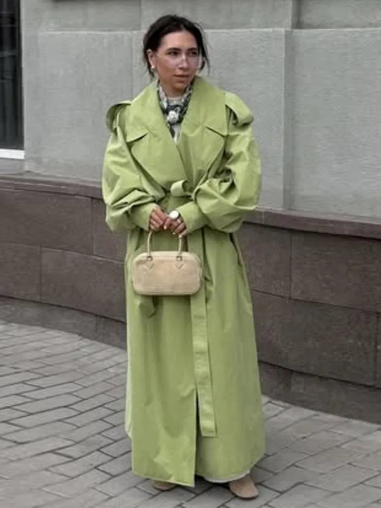 Turn-Down Collar Lace Up Windbreaker Coat For Women