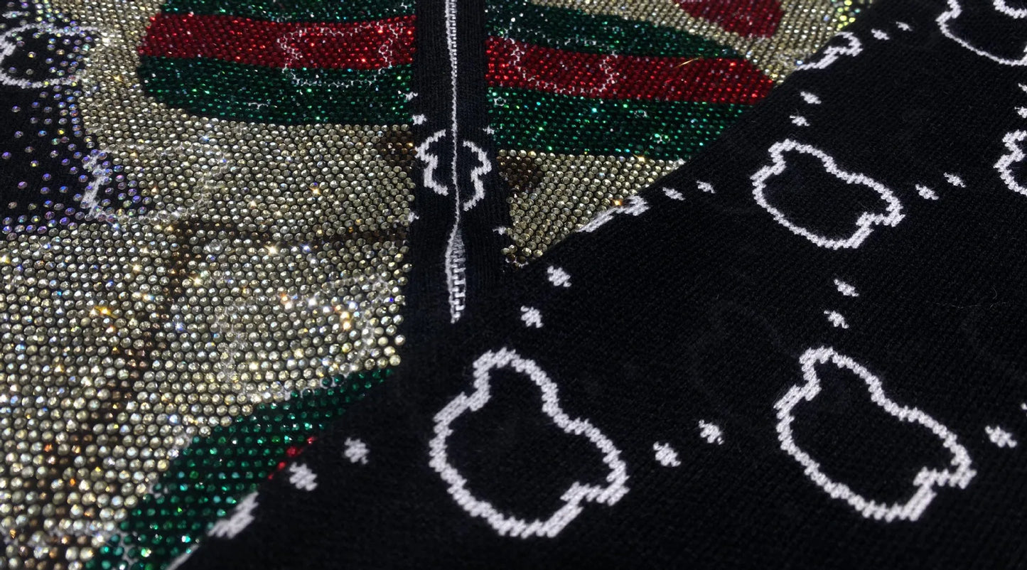 Fashion Bear Diamonds Side Stripe Pant Sets Women Autumn Tracksuit Zipper Sweater Loose Casual Two Piece Sets Womens Outifits