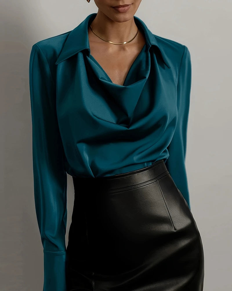 Spring Solid V Neck Long Sleeve Casual Shirt Pullover Top