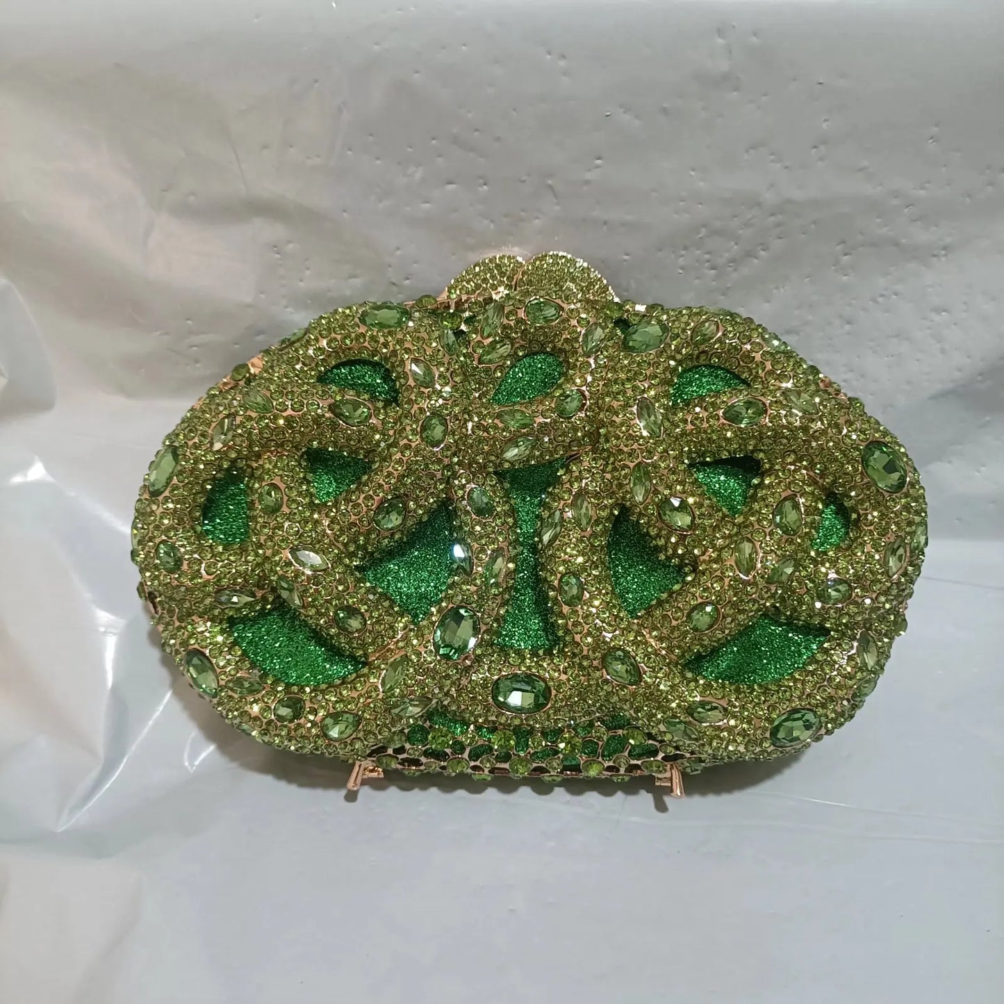 Elegant Jade Green Women Big Stones Evening Bags Crystal Metal Clutches Bags Green Wedding Party Minaudiere Purses and Handbags