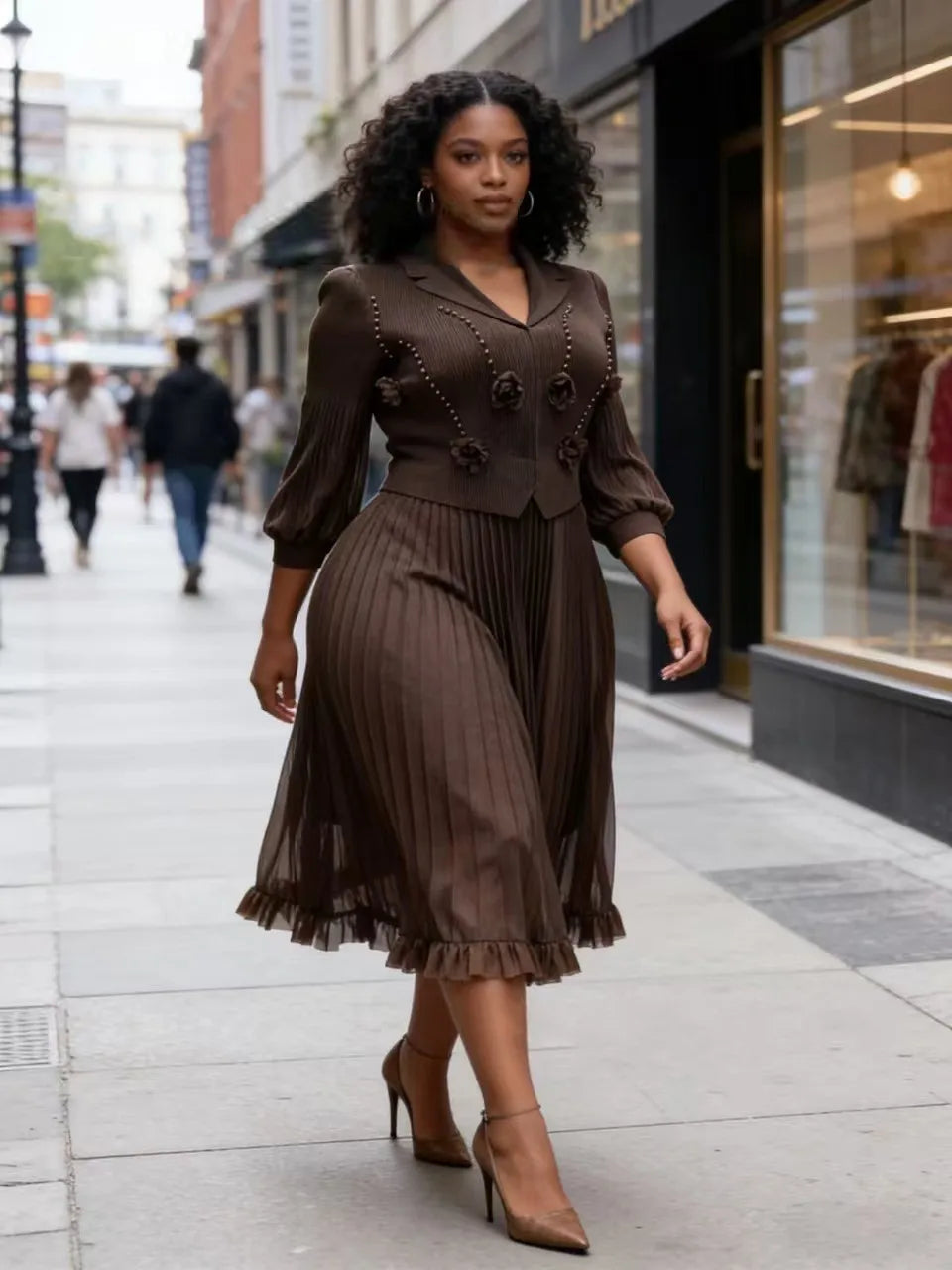 Elegant Long Sleeve Dashiki Pleated Maxi Dress for Women