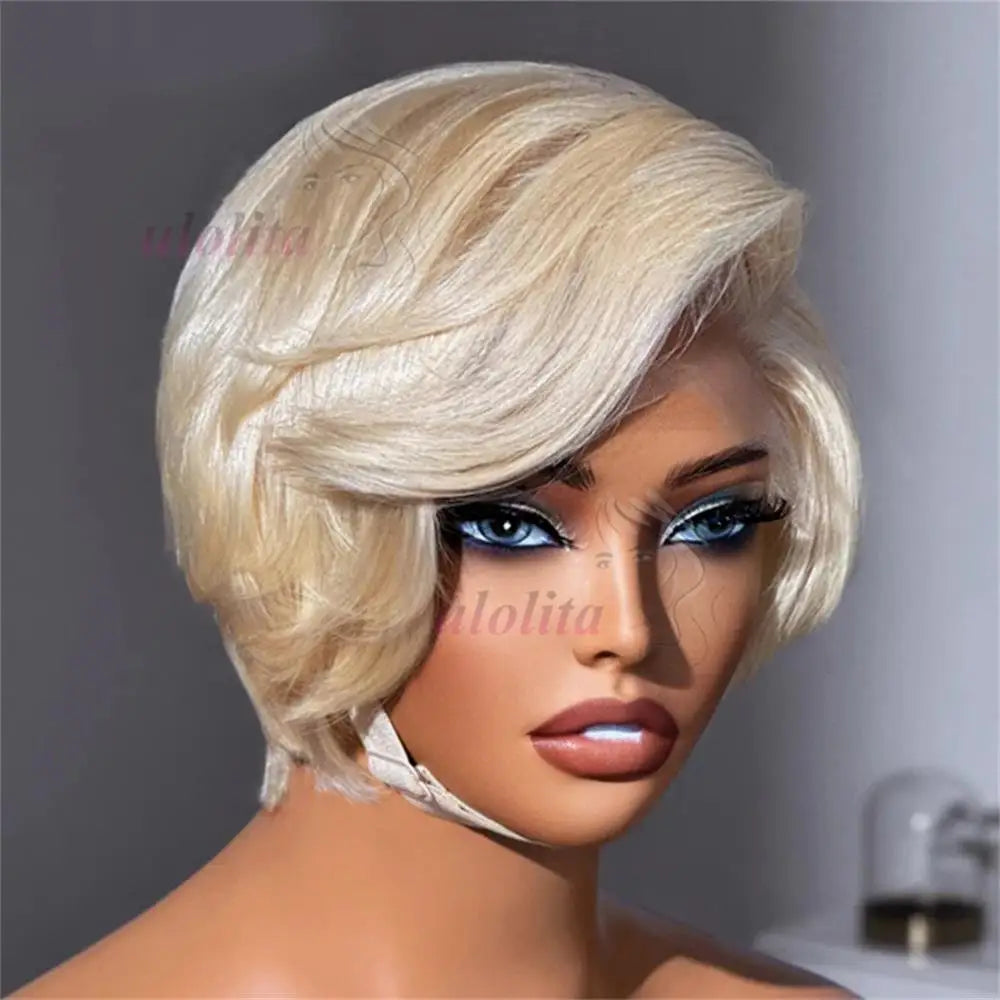 Blonde Pixie Cut Lace Front Human Hair Wig for Women