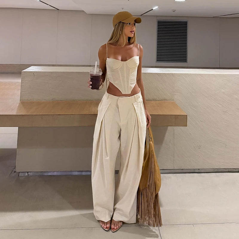 Striped Patchwork Vest and Asymmetric Trousers Set for Women