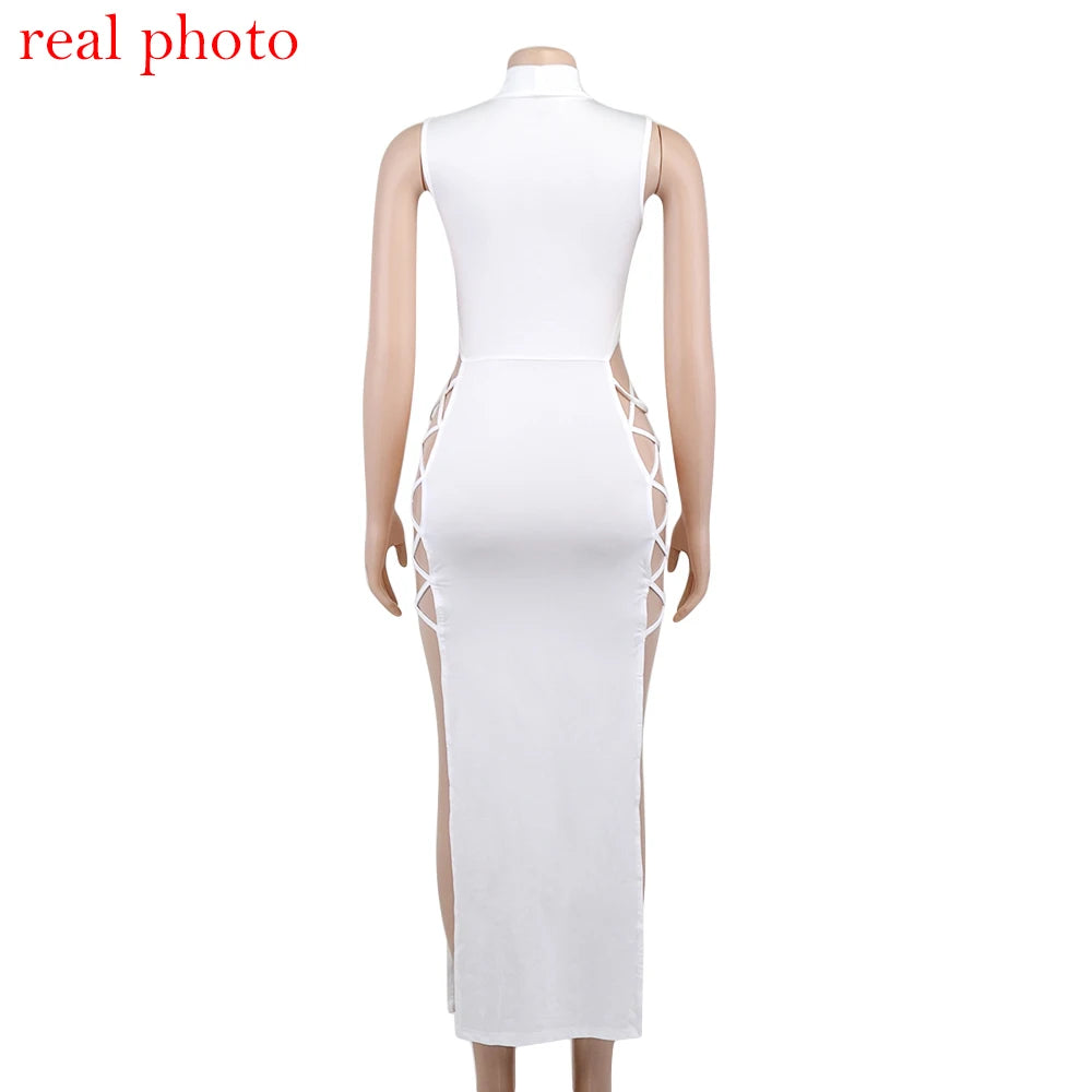 Cryptographic Elegant Black Sleeveless Bandage Sexy Dress for Women Club Party Backless Tank Dresses Skinny Fashion Summer 2025