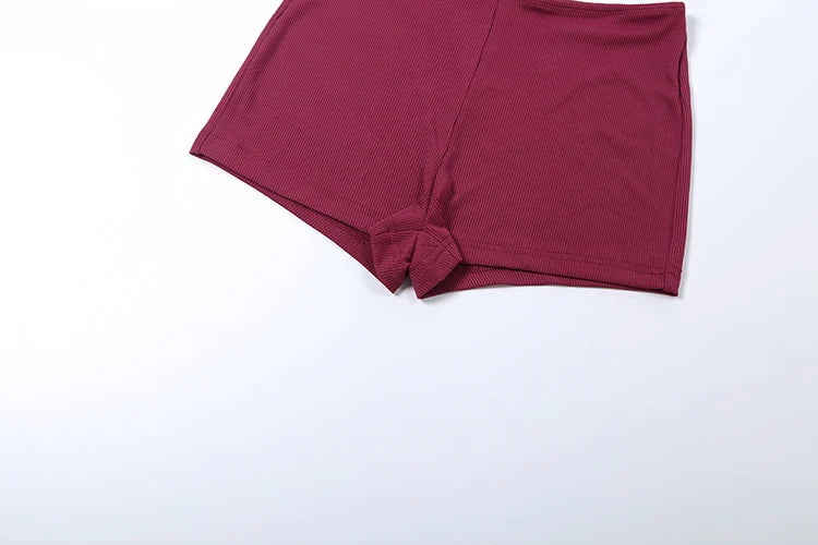 Ribbed Backless Casual Two Piece Shorts Set for Women