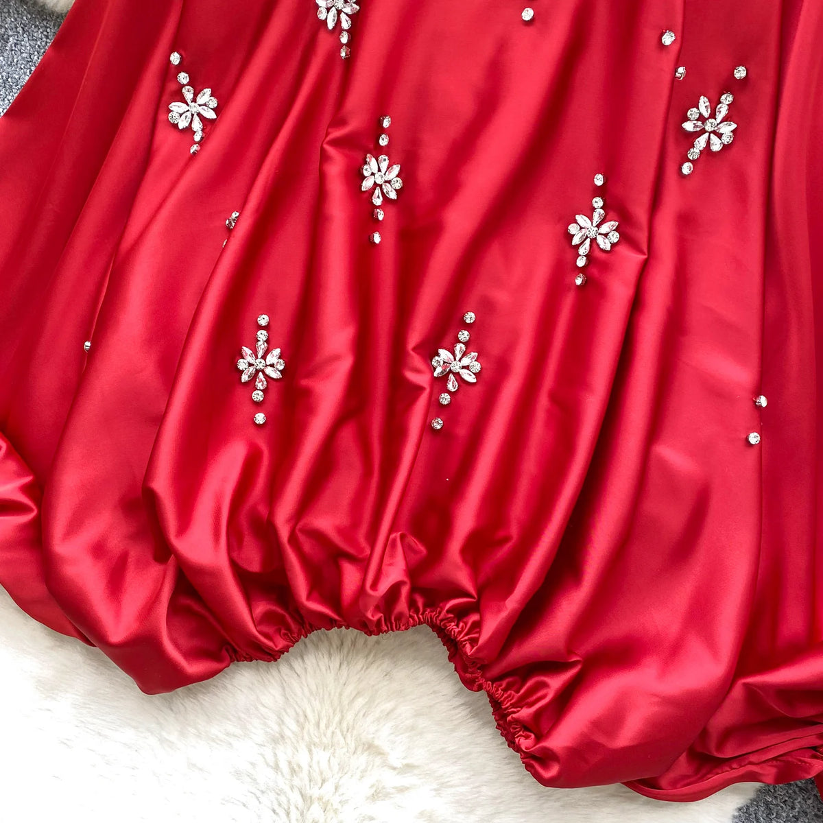 Elegant Beaded Satin Batwing Sleeve Blouse for Women