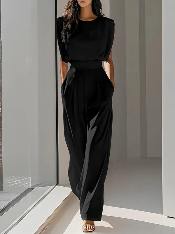 Pleated High Waist Jumpsuit With Pockets