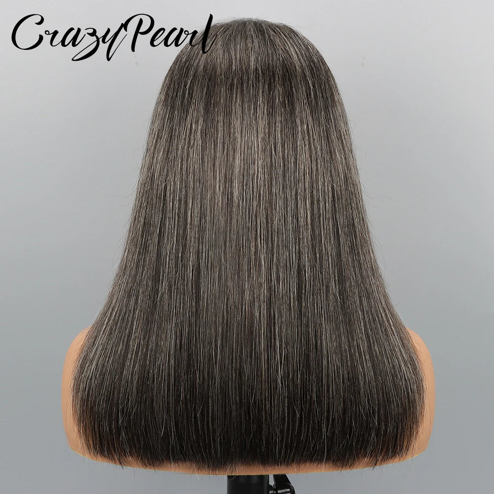Salt And Pepper Gray Human Hair Bob Wig for Women