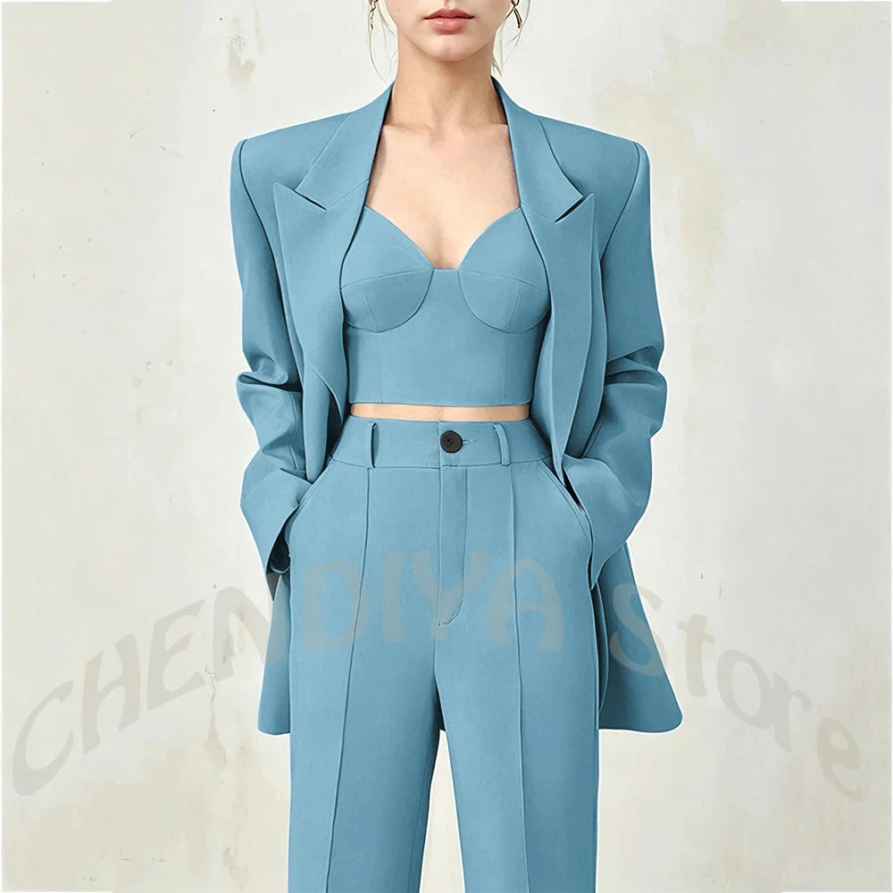 Business Casual Women's Suit Two Piece Peaked Lapel Stylish Double Breasted Formal Outfit Female Jacket Pants Customized