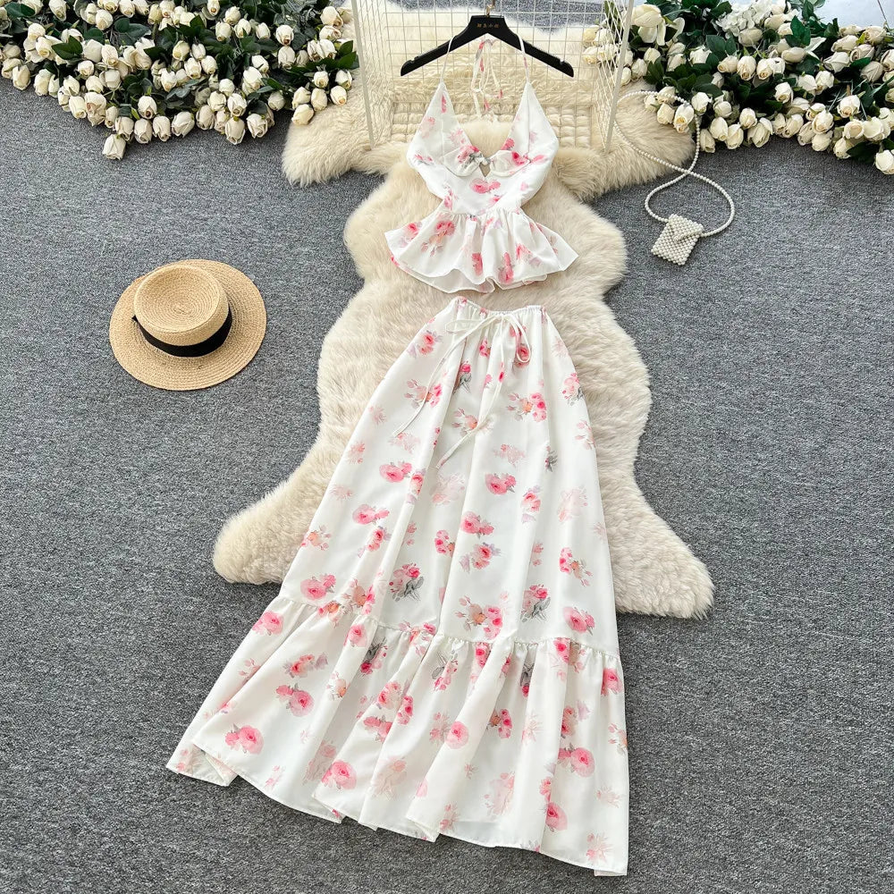 Floral Sling Top And A-Line Skirt Set