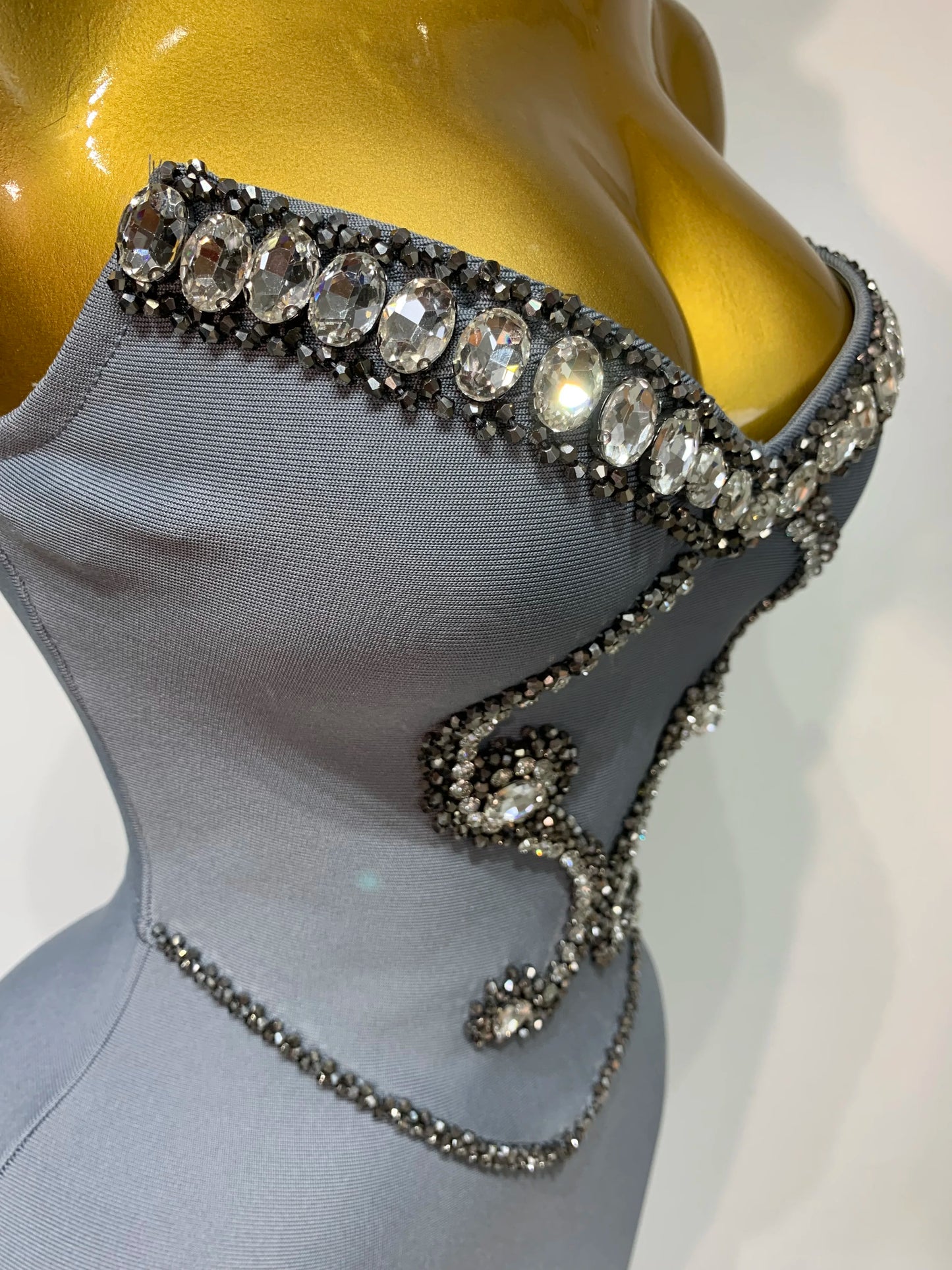 High Quality Strapless Beading With Necklace Bandage Dress  Celebrity Elegant  Evening Party Fancy Club Birthday Dresses