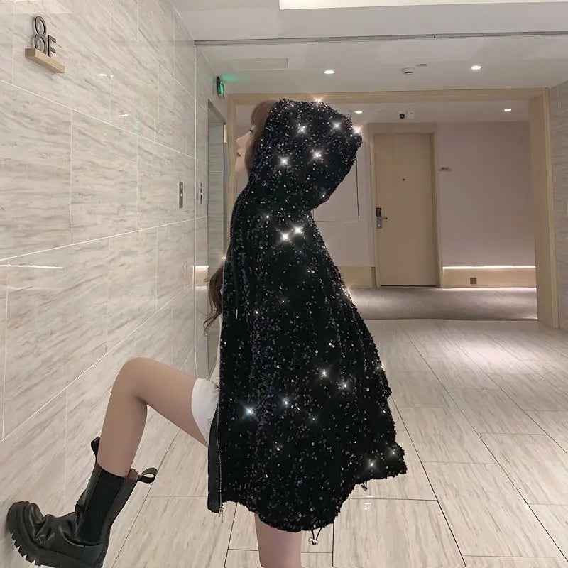 Starry Sky Hooded Jacket Women's Coat 2025 Autumn New Style Loose Clothing