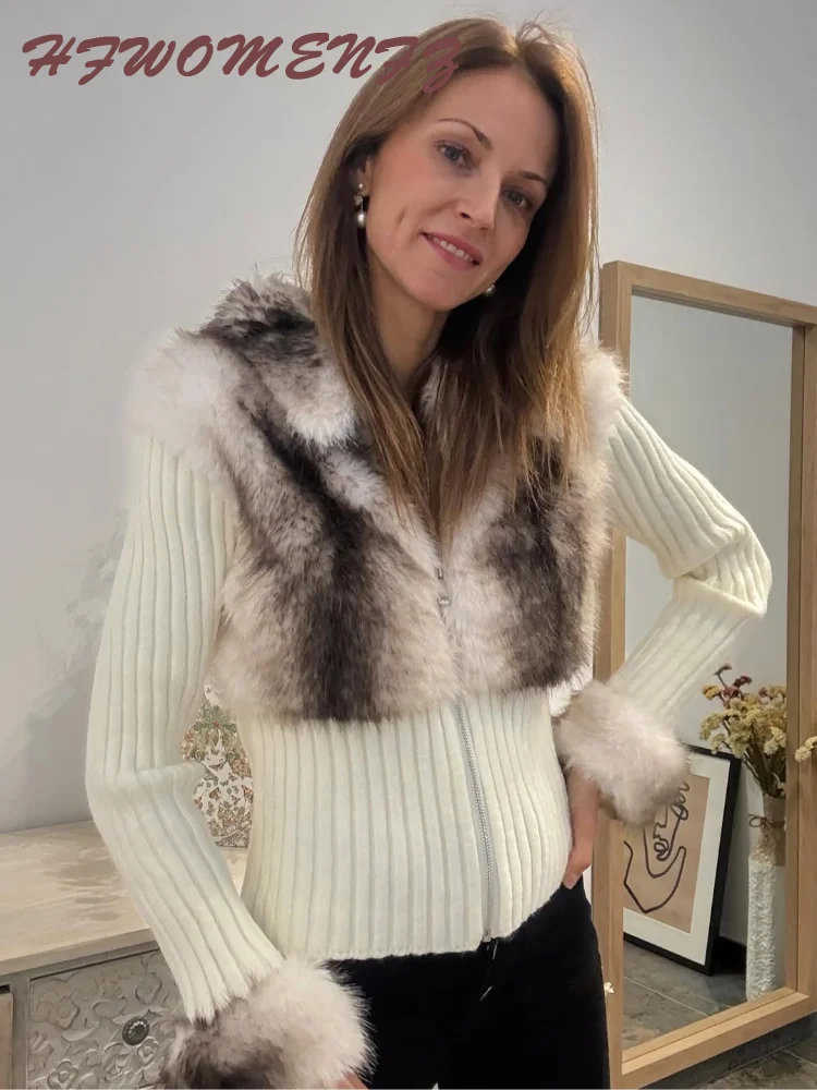 Cozy Luxe Faux Fur Patchwork Knit Cardigan for Women