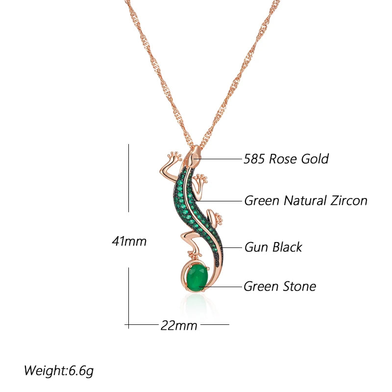 Green Zircon Lizard Pendant Necklace