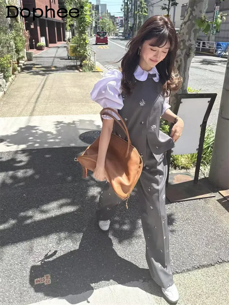 Japanese Sweet Retro Classic Embroidered Vest Vest Shorts Set 2026 Spring Summer New Fashion Commuter Two-piece Set for Women