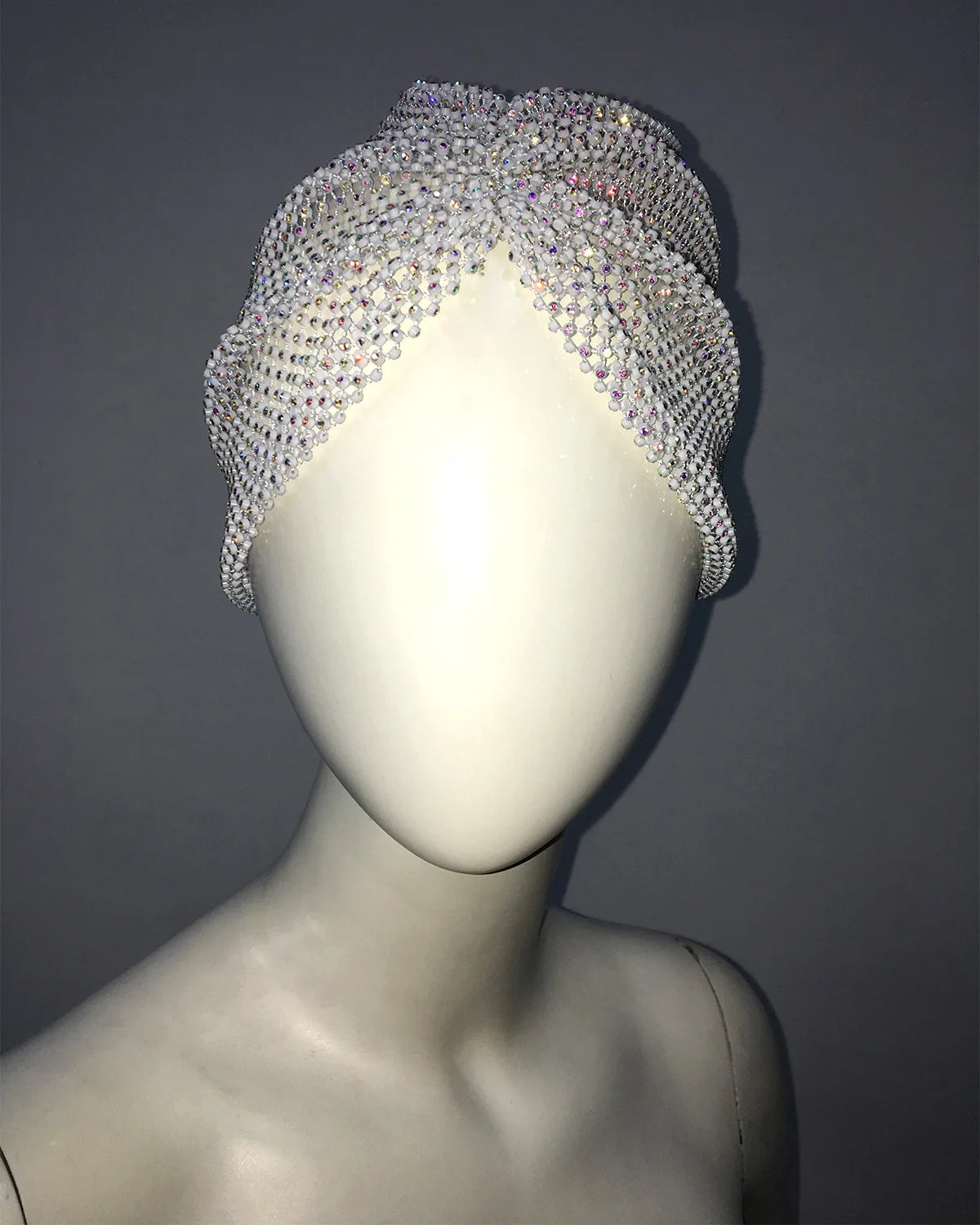 Sparkly Rhinestone Fishnet Turban Head Wrap for Women