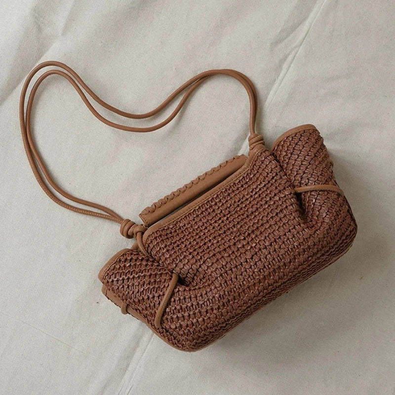 Luxury Brown Leather Braided Handbag Niche Exquisite Versatile Pleated Shoulder Bag Women's Fashion Brand Solid Color Bucket Bag