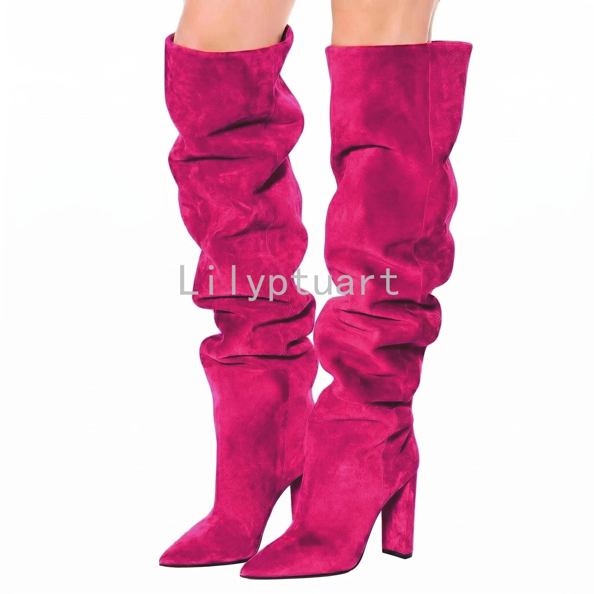Beige Square Heel Slip-On Over-the-Knee Boots for Women