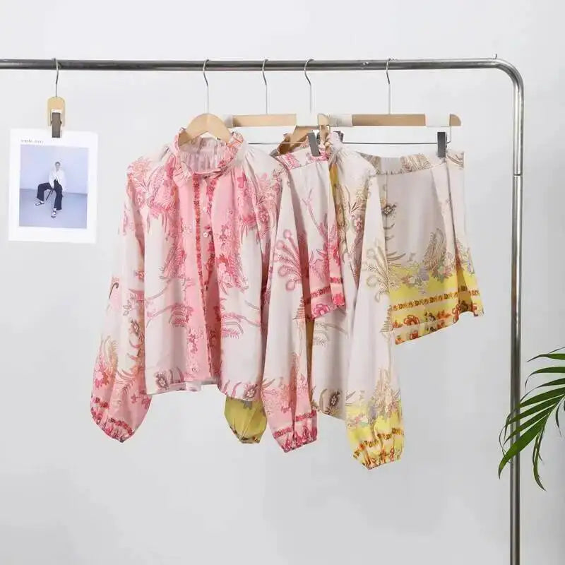 Casual Print Relaxed Fit Top and Shorts Set for Women