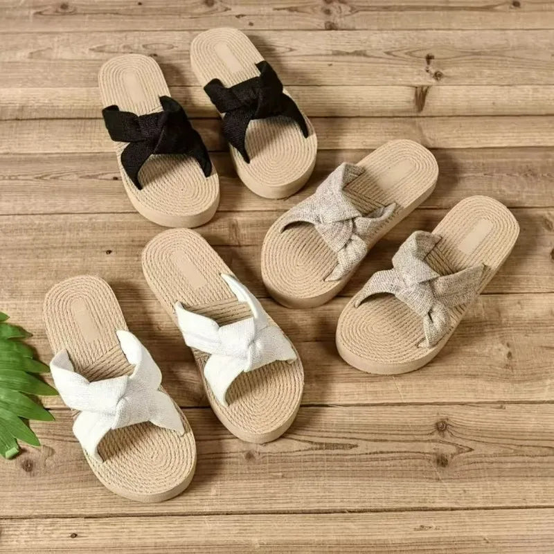 Butterfly Knot EVA Cross Strap Flat Sandals for Women