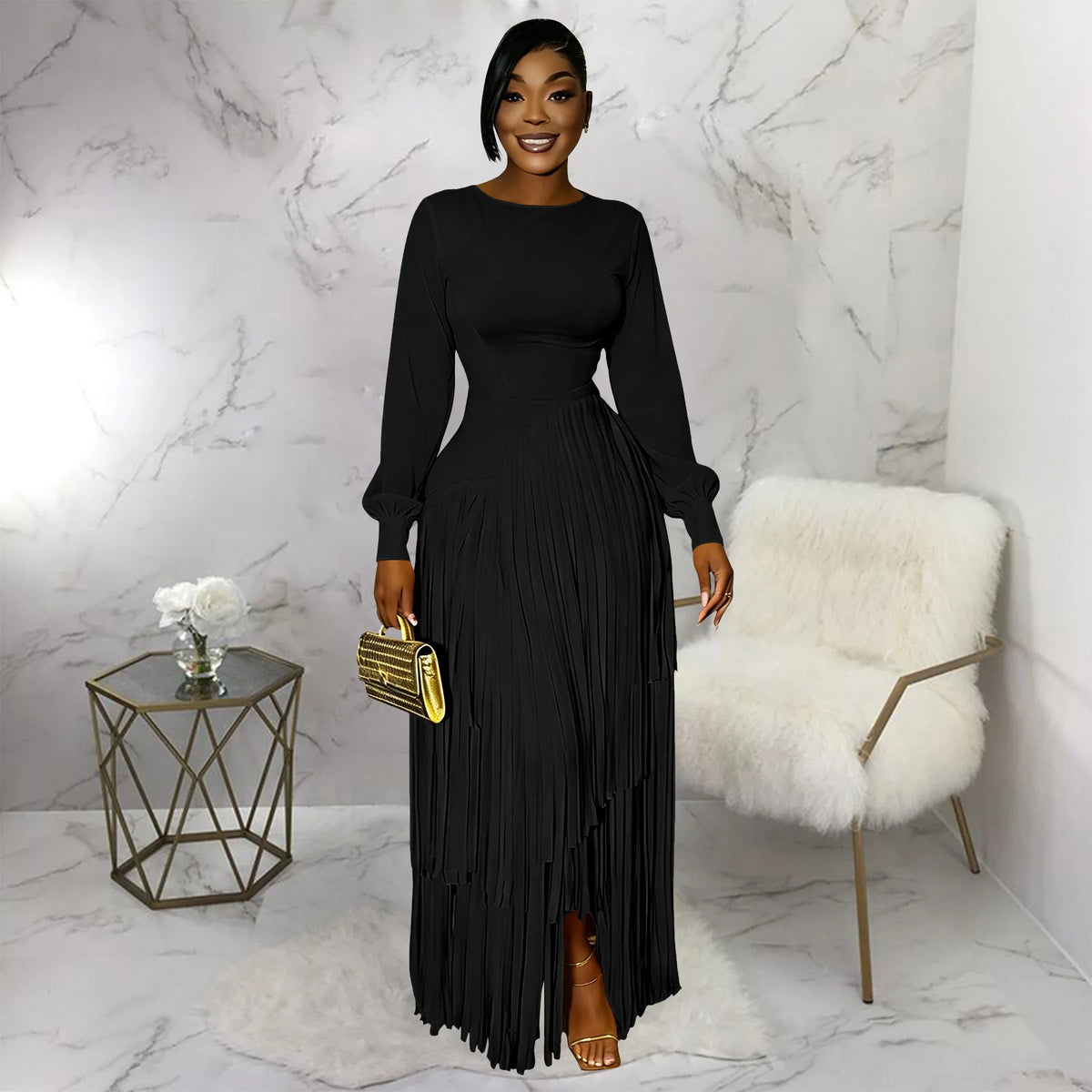 Elegant Long Sleeve African Dashiki Maxi Dress for Women