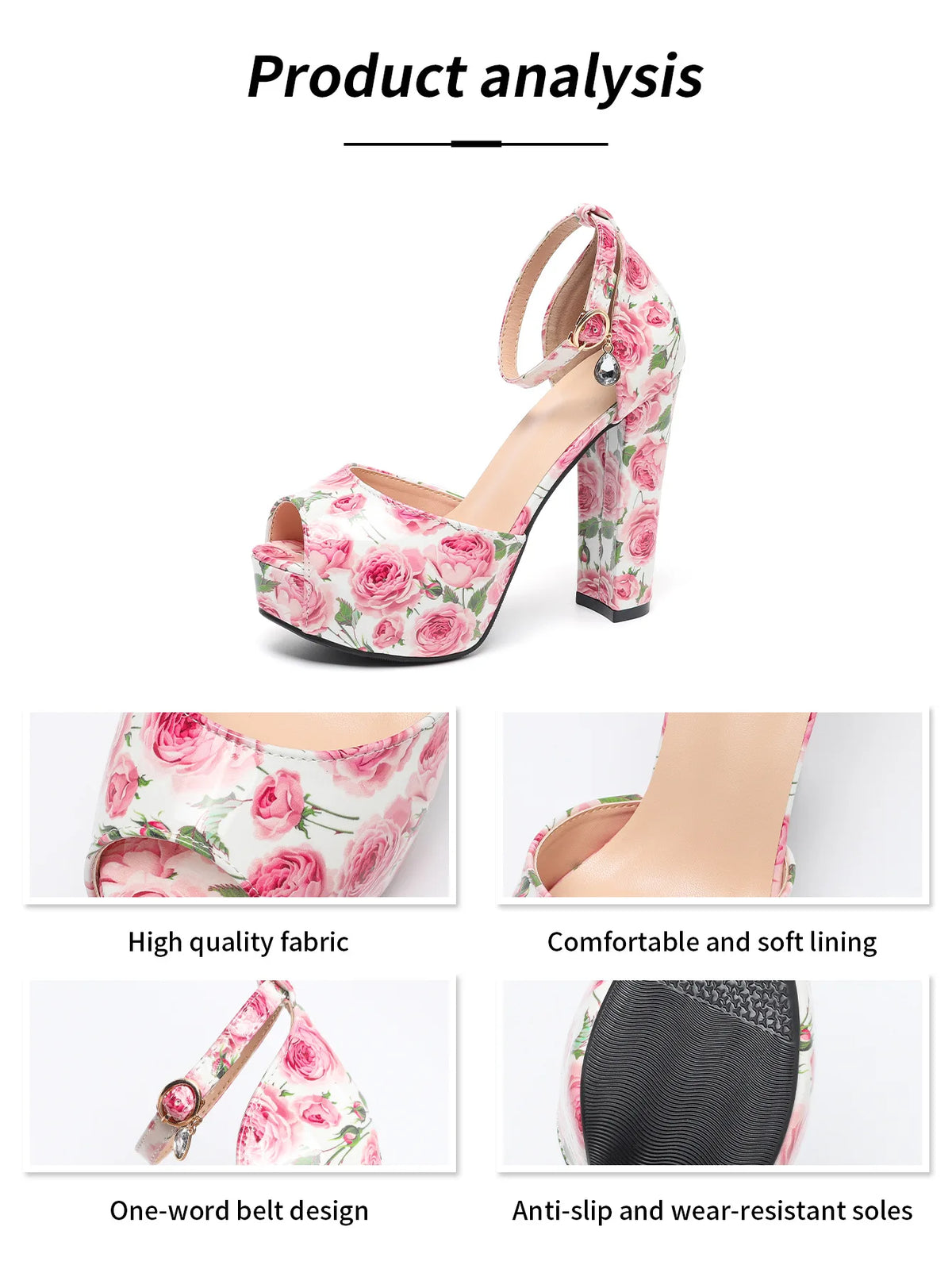 Platform Pink Print Summer High Heel Sandals for Women