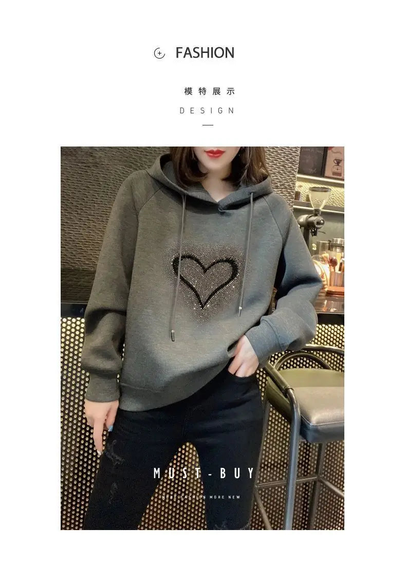 Autumn and Winter Women's Hoodie Sweater fleece-lined Thickened Korean-style Loose Casual All-match Top