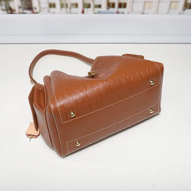 Embossed Bucket Shoulder Handbag