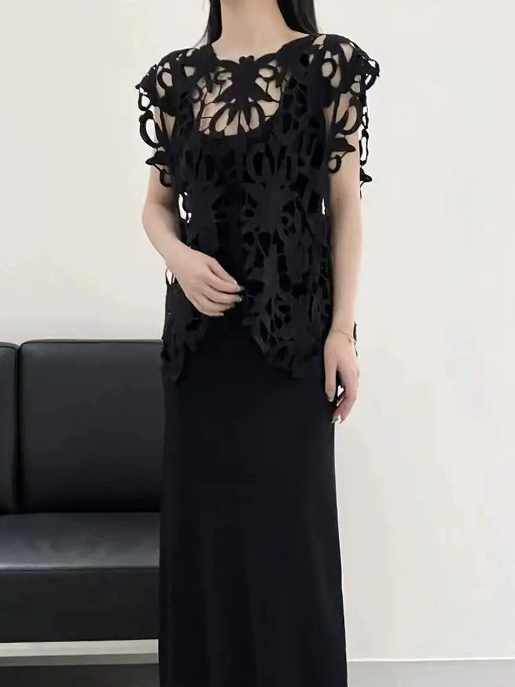 Embroidered Lace Loose Sleeveless Blouse for Women