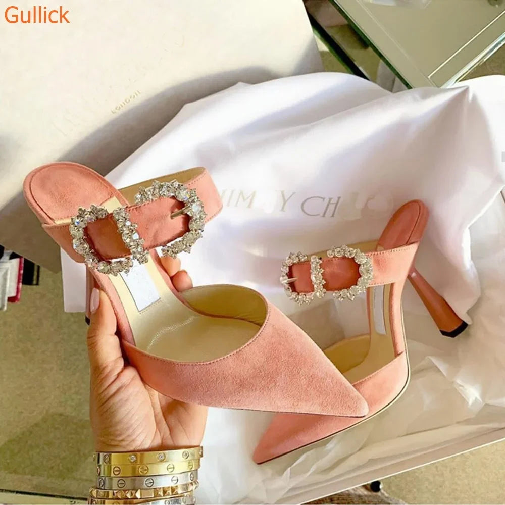Elegant Glitter Pointed Toe Sandals With Ankle Strap For Women