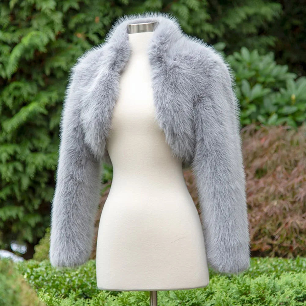 Warm Faux Fur Long Sleeve Open Front Coat for Women