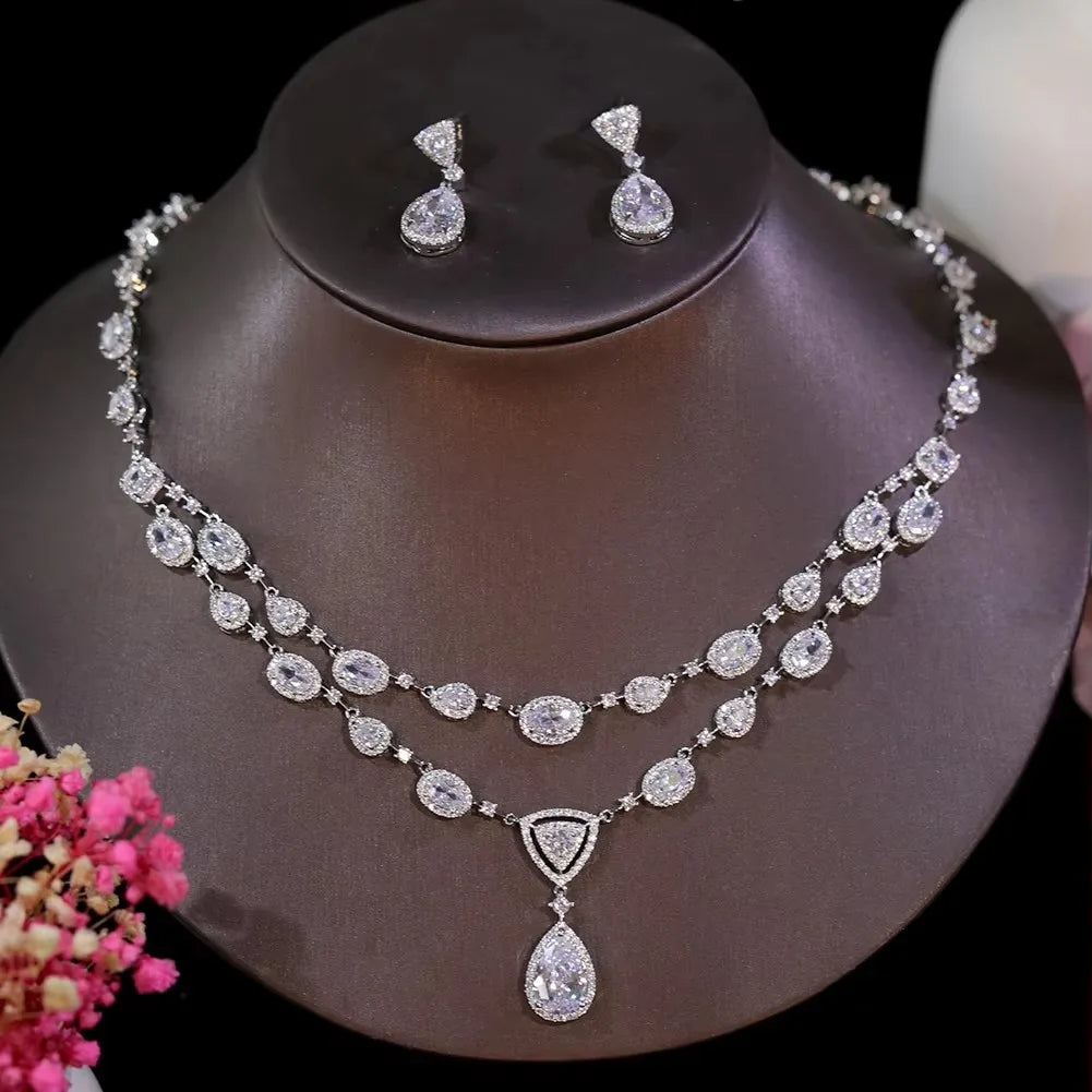 Transparent Water Drop Necklace And Earring Set For Women