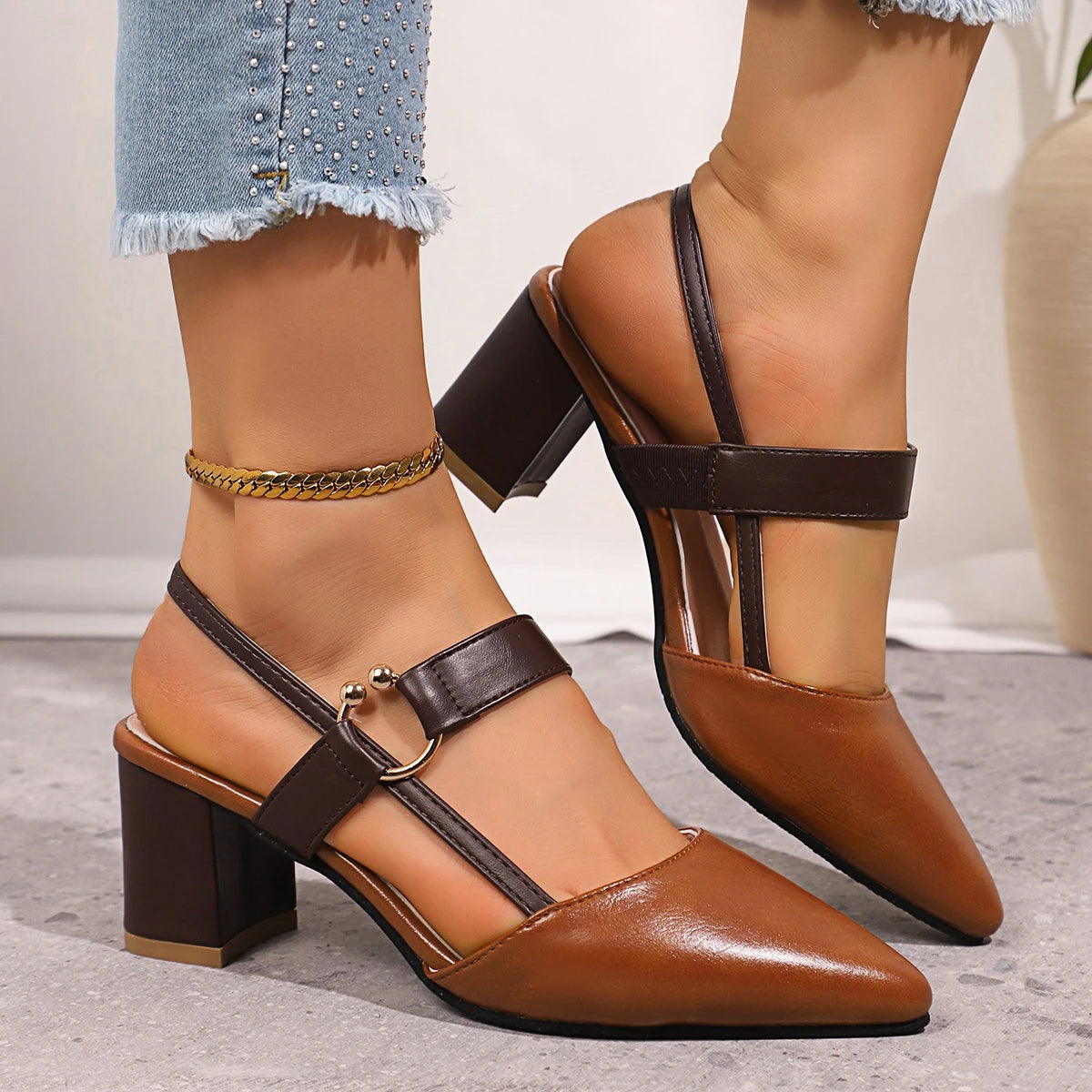 Elegant Pointed Toe Slingback High Heel Sandals for Women
