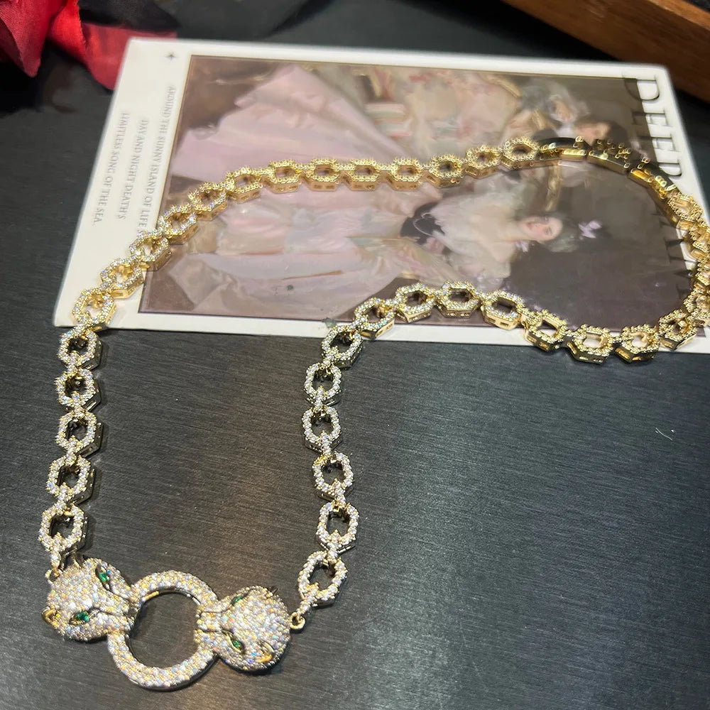Leopard Zircon Earrings Necklace And Bracelet Set for Women
