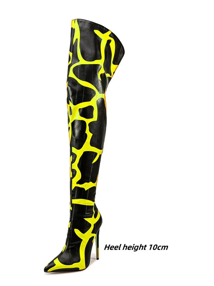 Sexy Striped Back Zip Over-the-Knee Boots for Women
